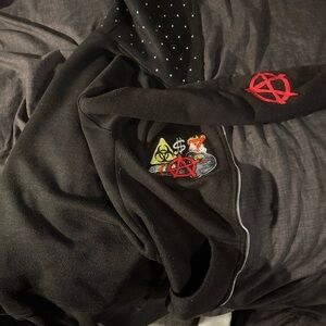 IDIFU Black Windbreaker with Red Accents
